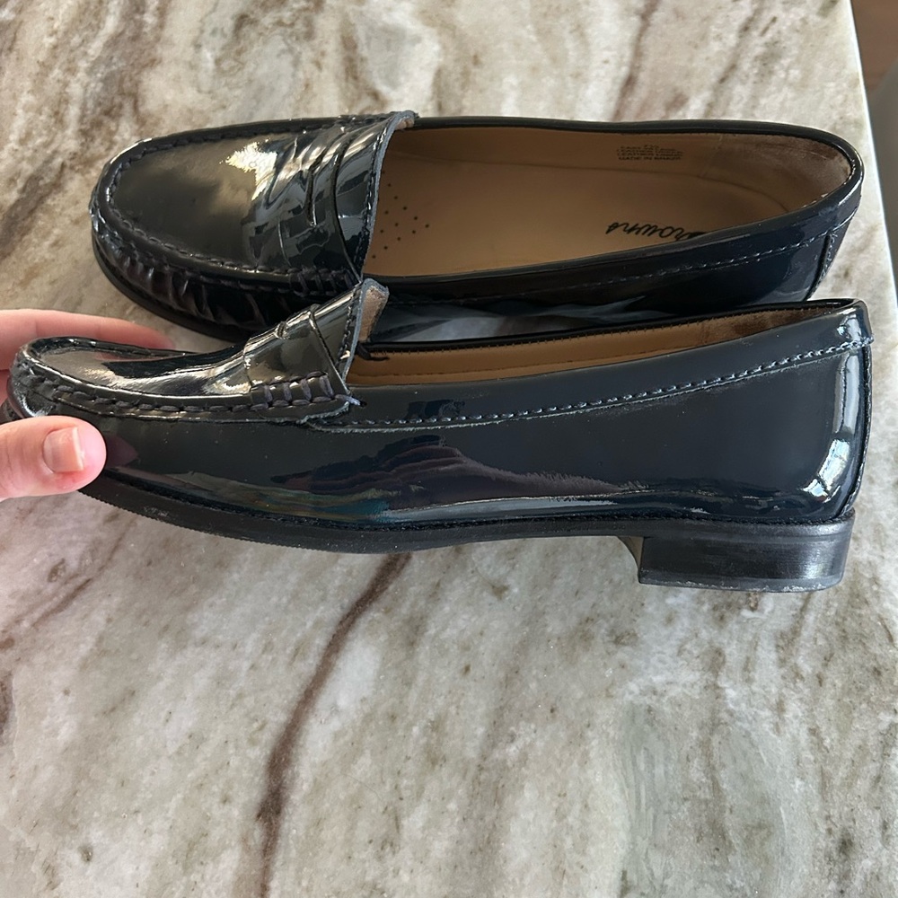 Navy Blue Patent Leather Loafers